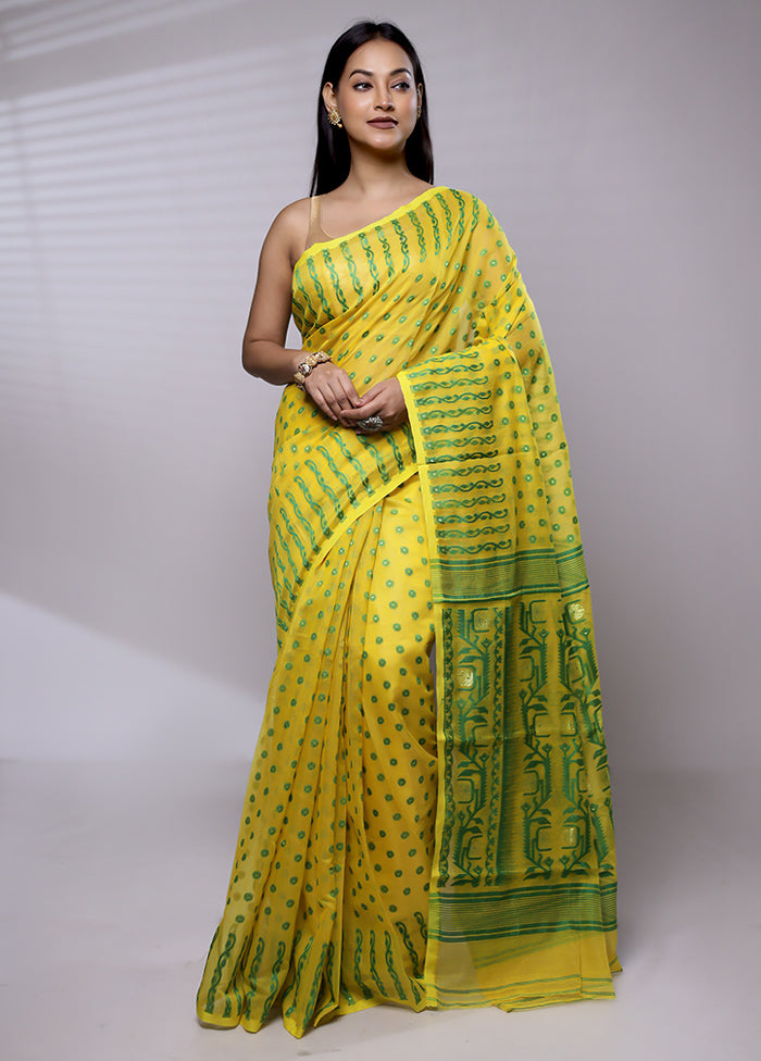 Yellow Tant Jamdani Saree Without Blouse Piece