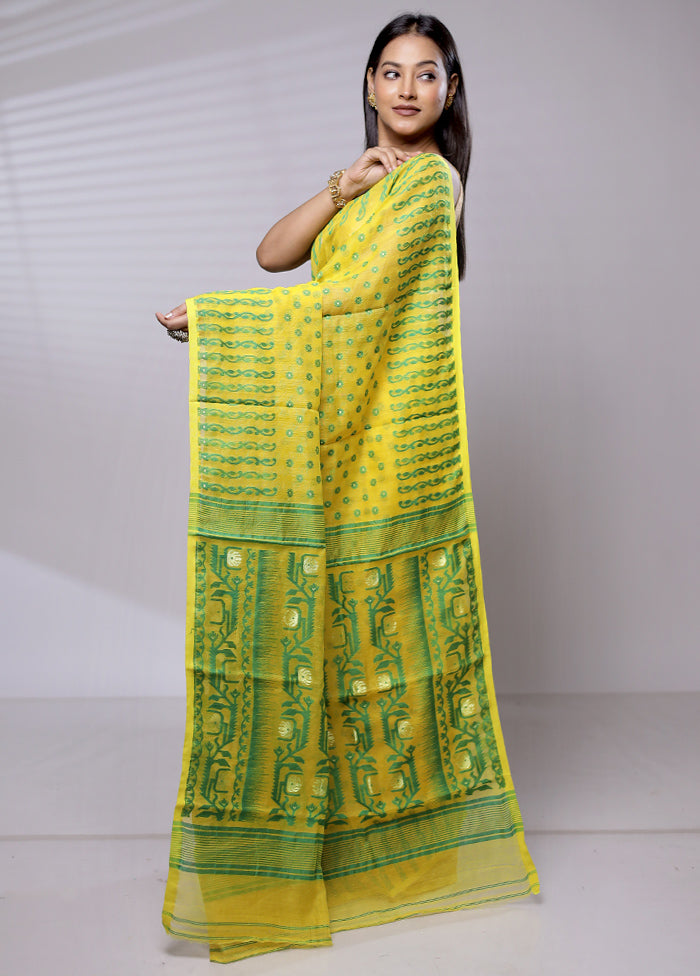 Yellow Tant Jamdani Saree Without Blouse Piece