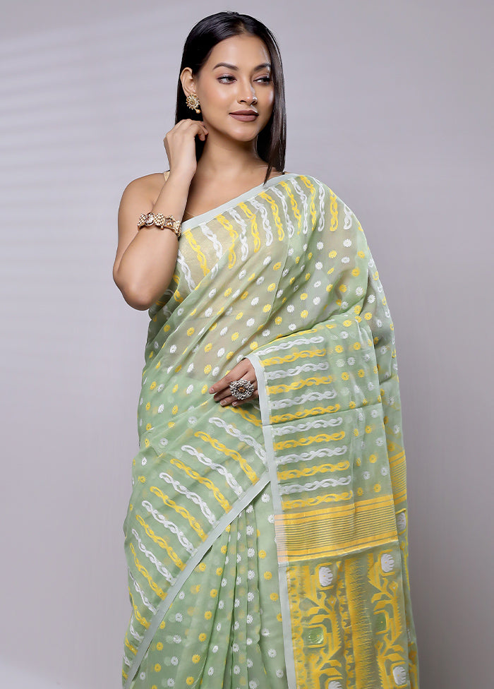 Green Tant Jamdani Saree Without Blouse Piece