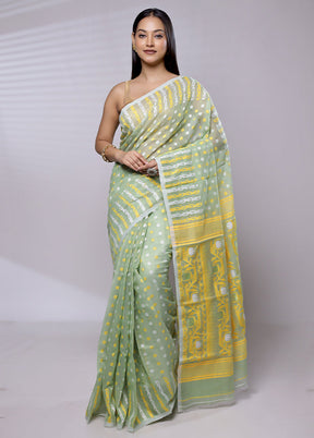 Green Tant Jamdani Saree Without Blouse Piece