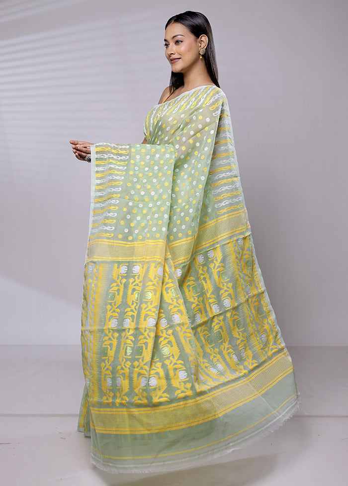 Green Tant Jamdani Saree Without Blouse Piece