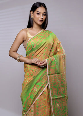 Peach Tant Jamdani Saree Without Blouse Piece