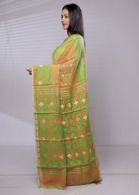 Peach Tant Jamdani Saree Without Blouse Piece