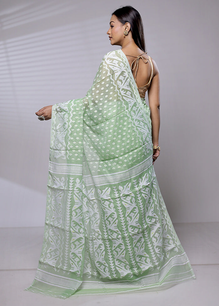 Green Tant Jamdani Saree Without Blouse Piece