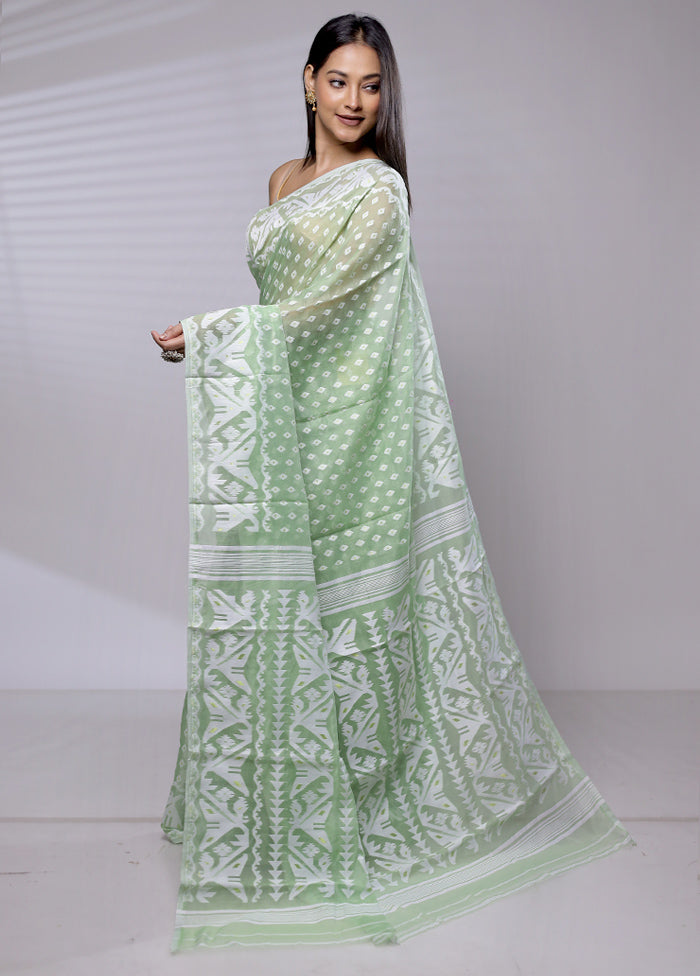 Green Tant Jamdani Saree Without Blouse Piece