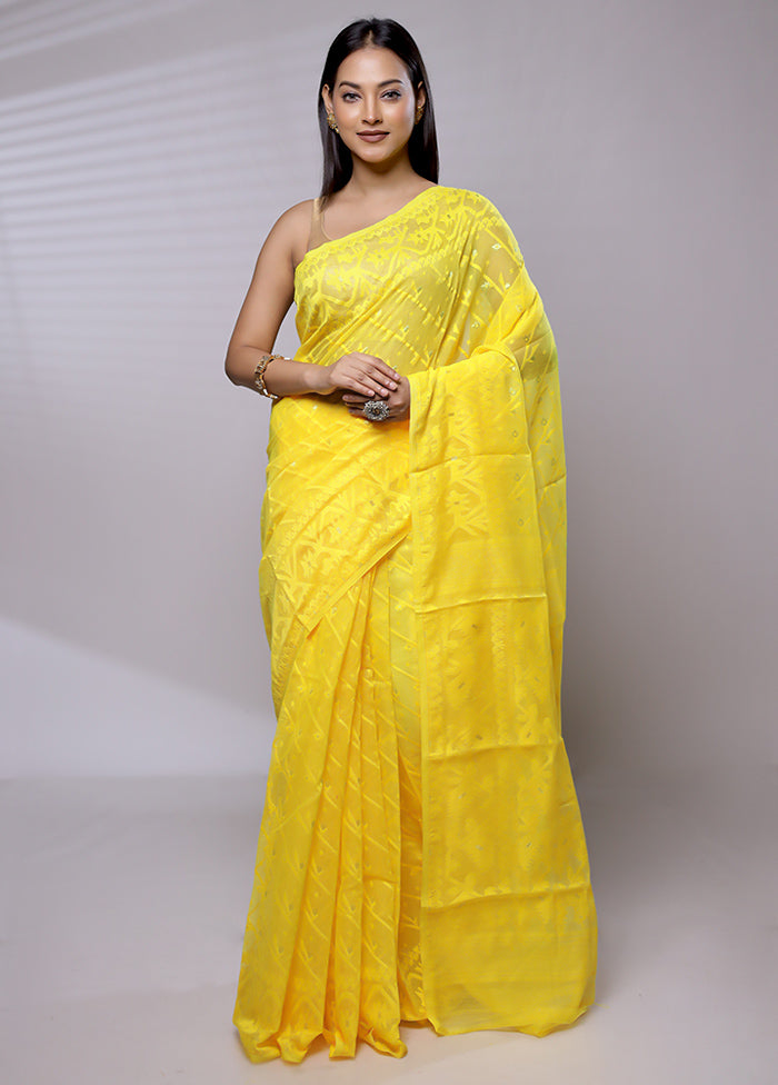 Yellow Tant Jamdani Saree Without Blouse Piece