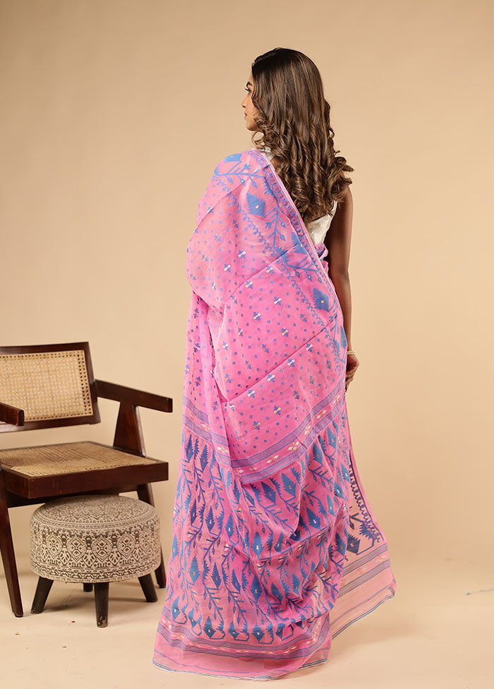 Pink Jamdani Cotton Saree Without Blouse Piece