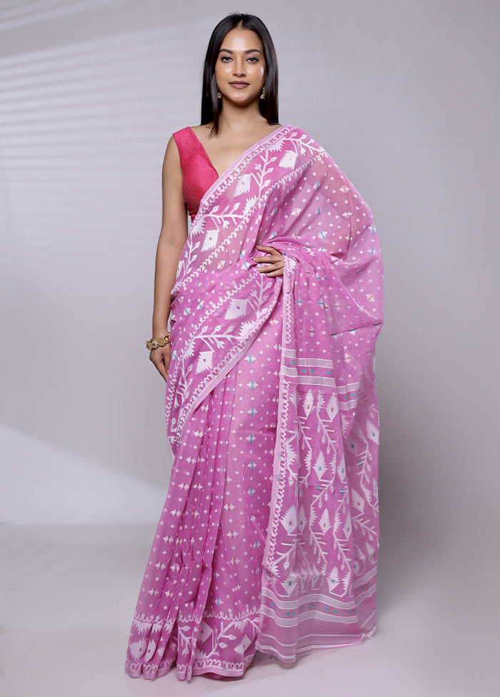 Purple Tant Jamdani Saree Without Blouse Piece