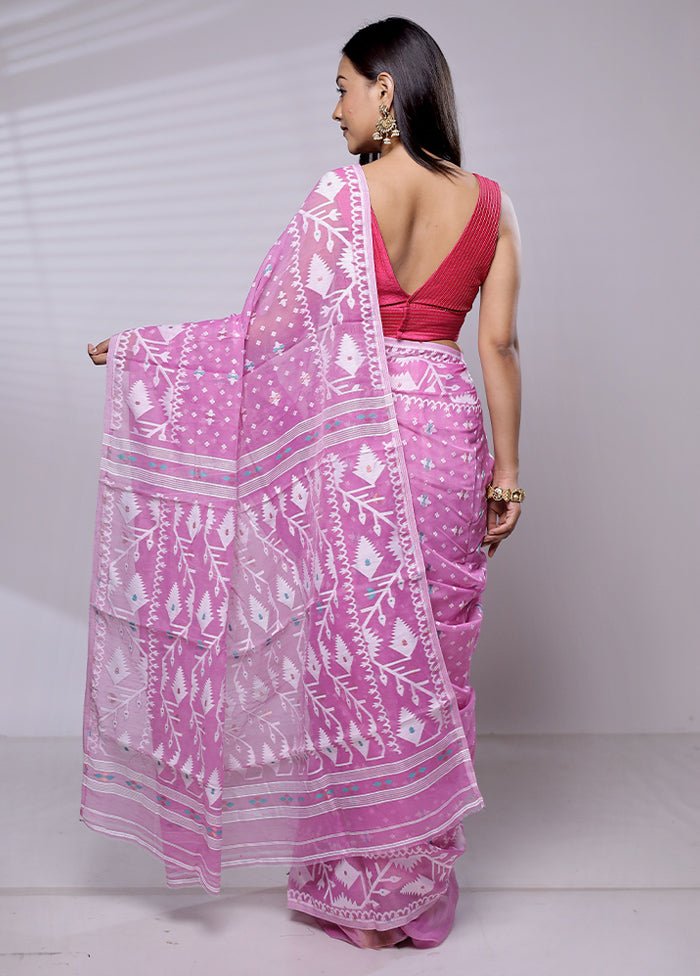 Purple Tant Jamdani Saree Without Blouse Piece