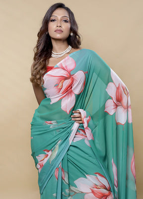 Green Chiffon Silk Saree With Blouse Piece