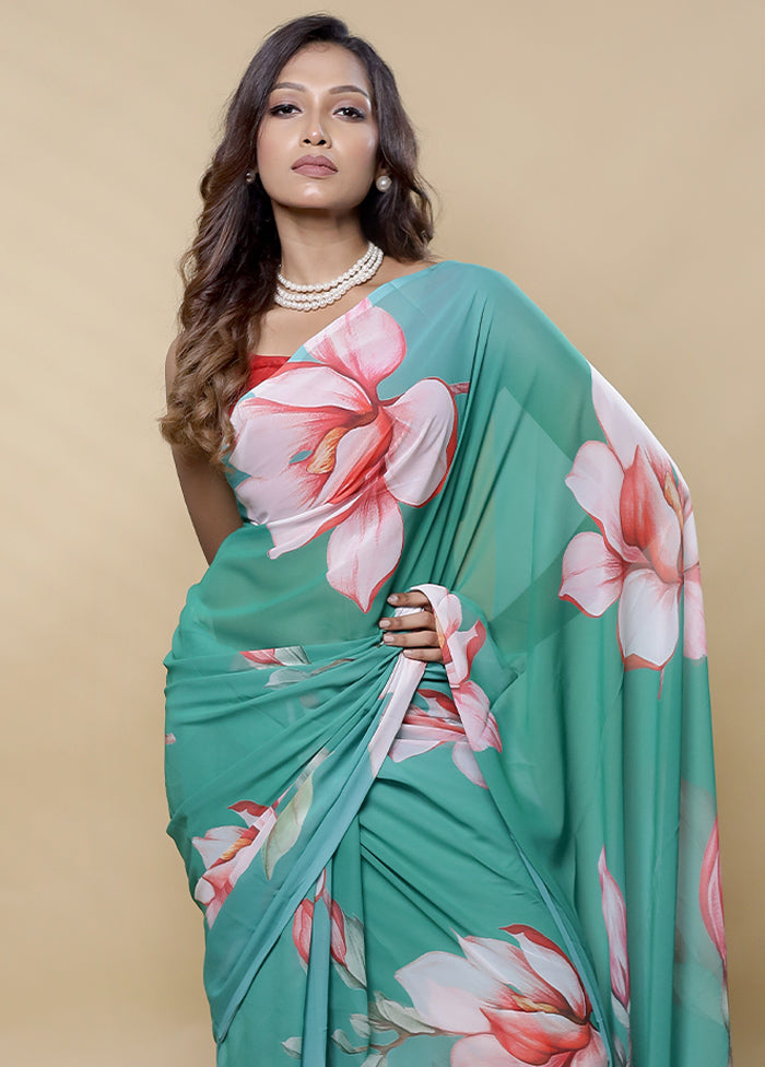 Green Chiffon Silk Saree With Blouse Piece - Indian Silk House Agencies