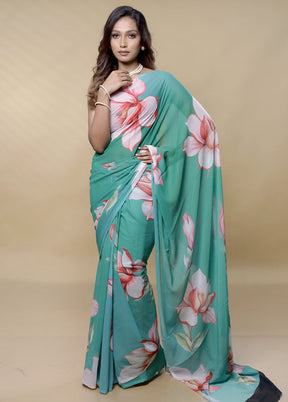 Green Chiffon Silk Saree With Blouse Piece