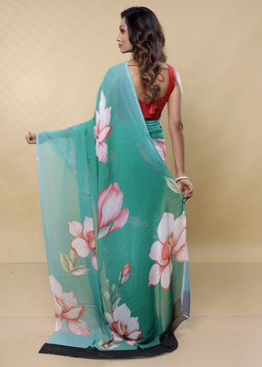 Green Chiffon Silk Saree With Blouse Piece