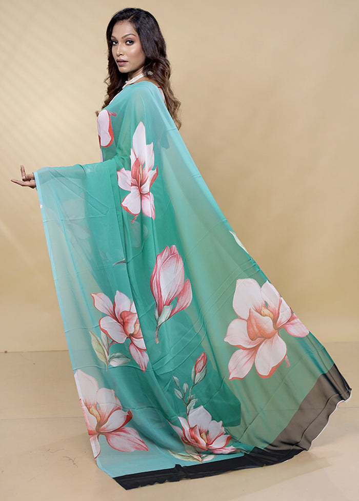 Green Chiffon Silk Saree With Blouse Piece