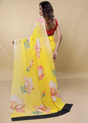 Yellow Chiffon Silk Saree With Blouse Piece