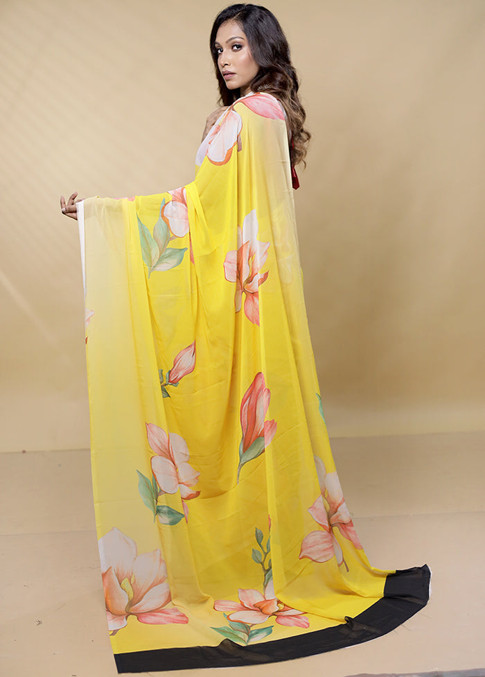 Yellow Chiffon Silk Saree With Blouse Piece