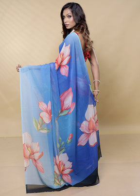 Blue Chiffon Silk Saree With Blouse Piece - Indian Silk House Agencies