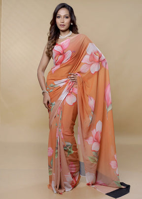 Peach Chiffon Silk Saree With Blouse Piece - Indian Silk House Agencies