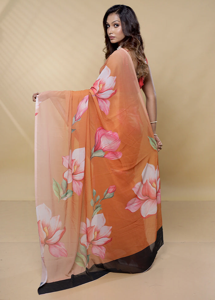 Peach Chiffon Silk Saree With Blouse Piece - Indian Silk House Agencies