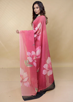 Pink Chiffon Silk Saree With Blouse Piece