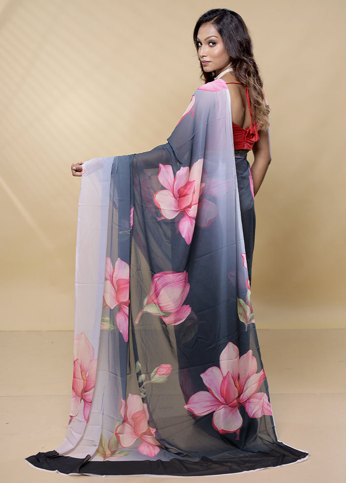 Grey Chiffon Silk Saree With Blouse Piece