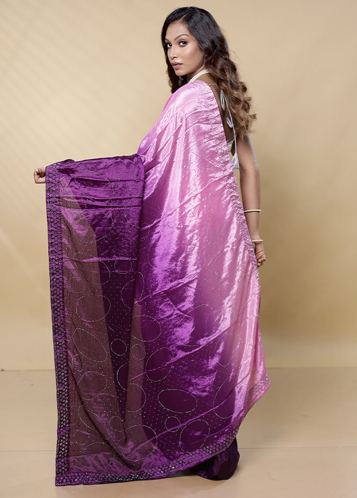 Purple Chiffon Silk Saree With Blouse Piece