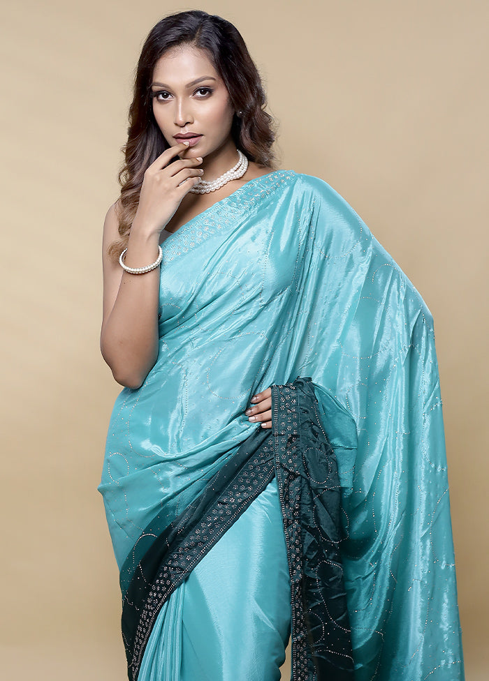 Green Chiffon Silk Saree With Blouse Piece