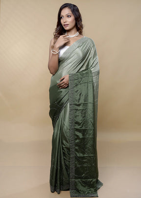 Green Chiffon Silk Saree With Blouse Piece