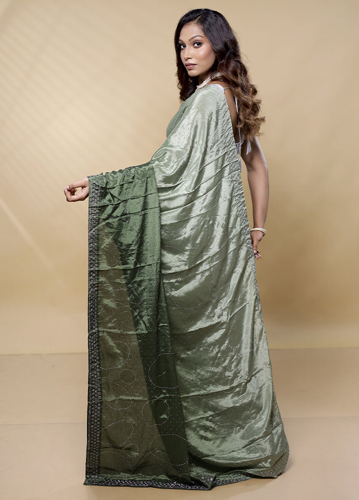 Green Chiffon Silk Saree With Blouse Piece