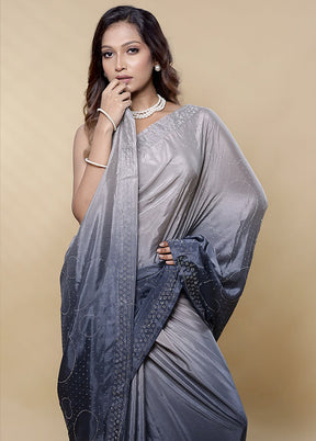 Grey Chiffon Silk Saree With Blouse Piece