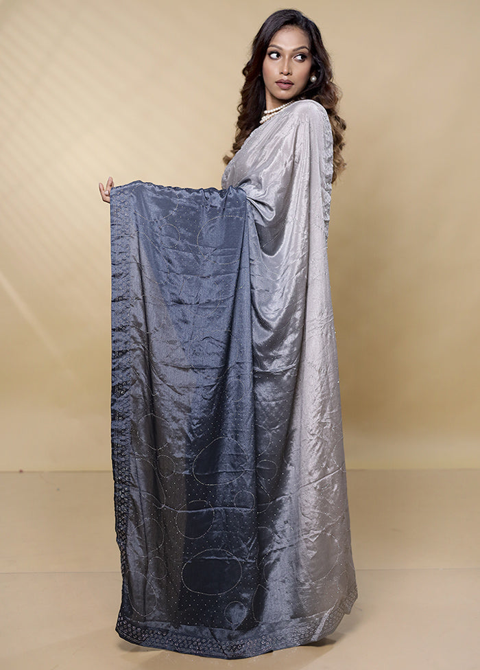 Grey Chiffon Silk Saree With Blouse Piece