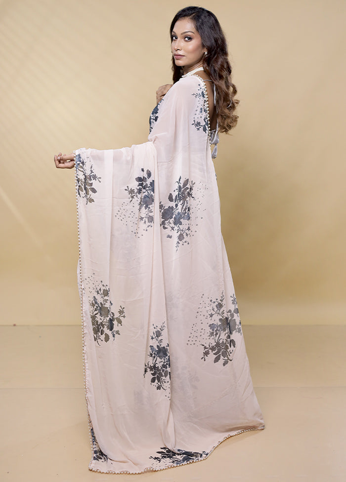 Cream Chiffon Silk Saree With Blouse Piece