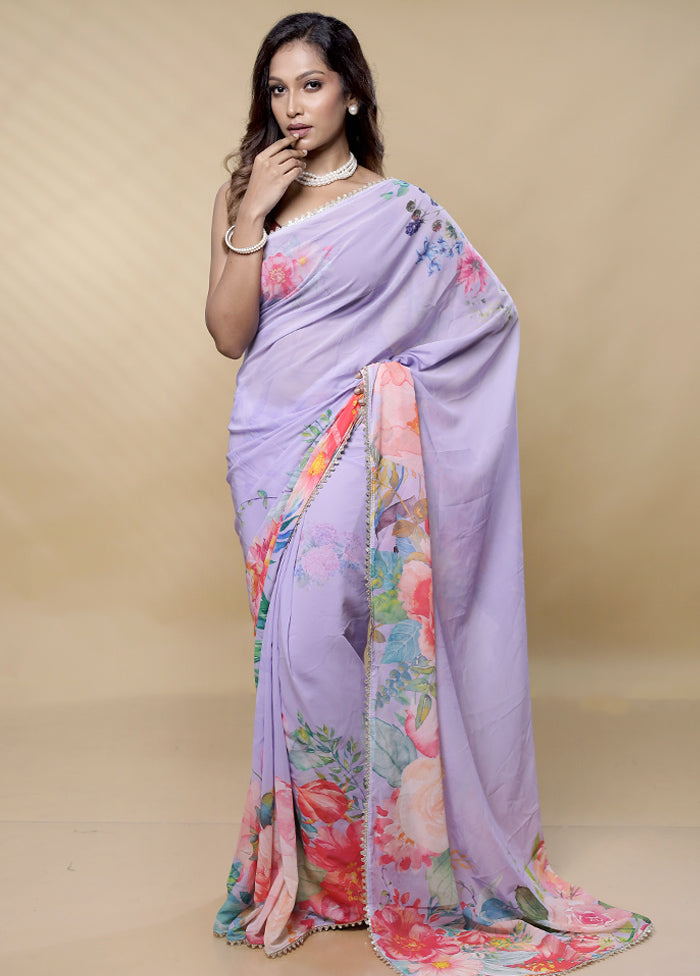 Purple Chiffon Silk Saree With Blouse Piece