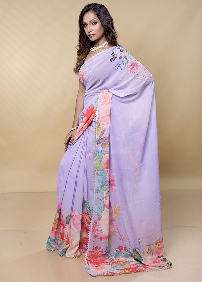 Purple Chiffon Silk Saree With Blouse Piece