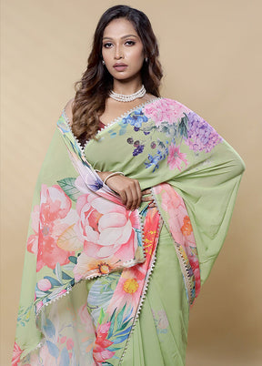 Green Chiffon Silk Saree With Blouse Piece