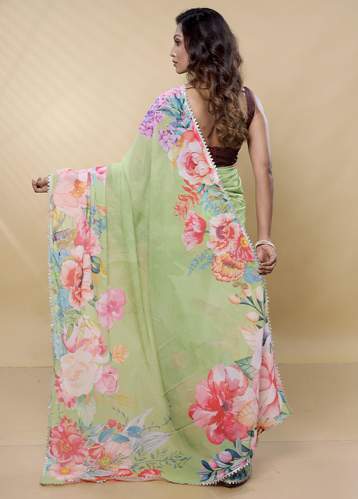 Green Chiffon Silk Saree With Blouse Piece - Indian Silk House Agencies