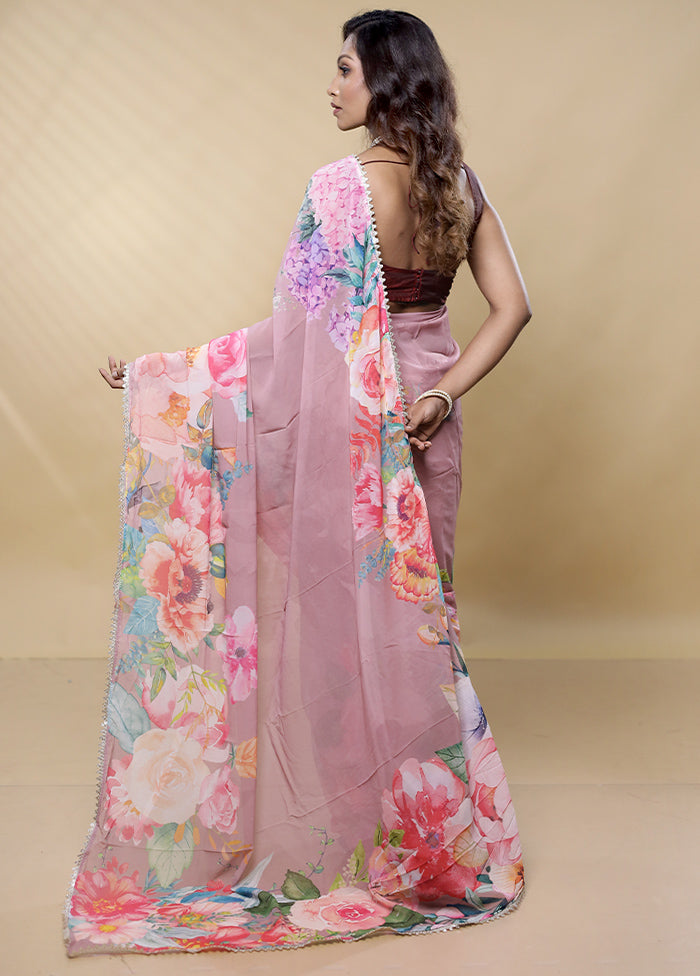 Pink Chiffon Silk Saree With Blouse Piece