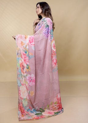 Pink Chiffon Silk Saree With Blouse Piece - Indian Silk House Agencies