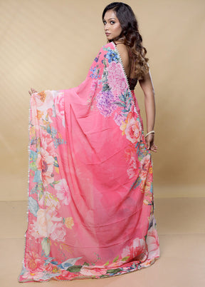 Pink Chiffon Silk Saree With Blouse Piece - Indian Silk House Agencies