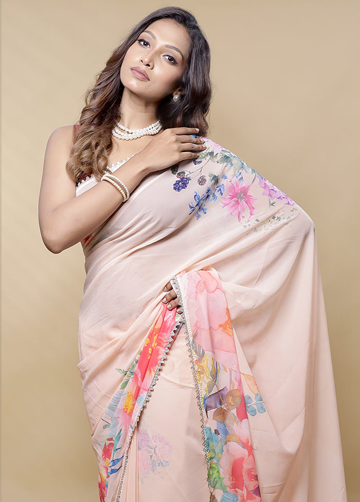 Pink Chiffon Silk Saree With Blouse Piece - Indian Silk House Agencies