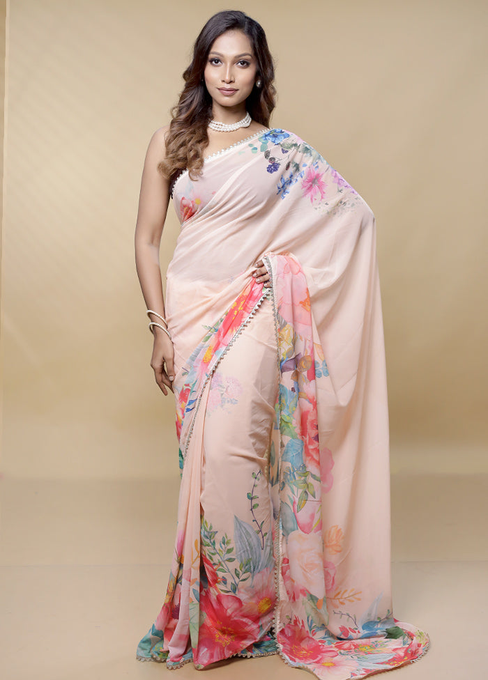 Pink Chiffon Silk Saree With Blouse Piece - Indian Silk House Agencies