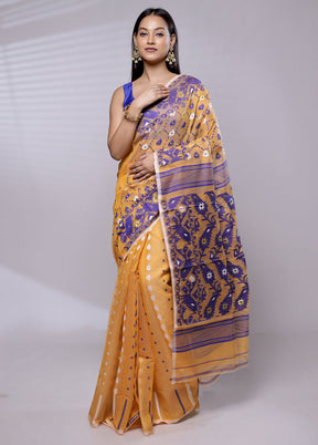 Rust Tant Jamdani Saree Without Blouse Piece