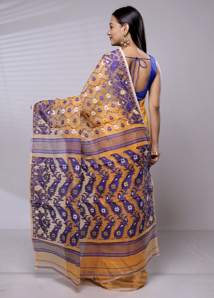 Rust Tant Jamdani Saree Without Blouse Piece