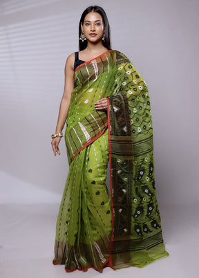 Green Tant Jamdani Saree Without Blouse Piece