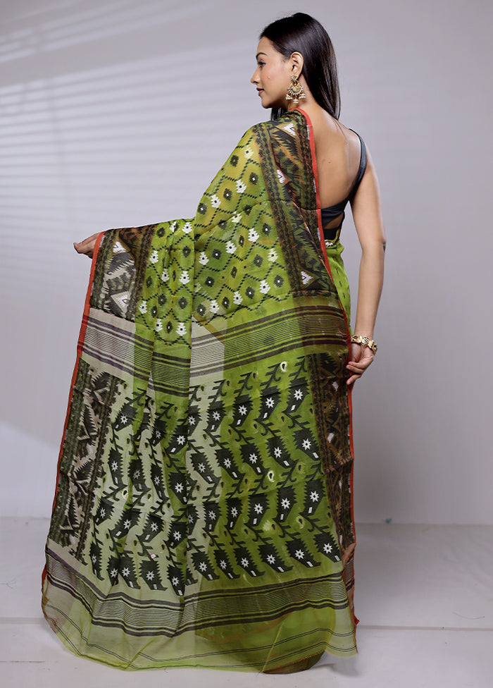 Green Tant Jamdani Saree Without Blouse Piece