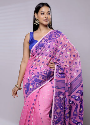 Pink Tant Jamdani Saree Without Blouse Piece