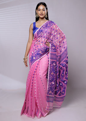 Pink Tant Jamdani Saree Without Blouse Piece