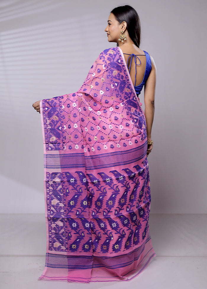 Pink Tant Jamdani Saree Without Blouse Piece