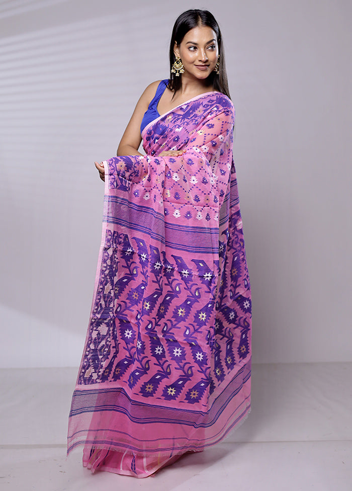 Pink Tant Jamdani Saree Without Blouse Piece