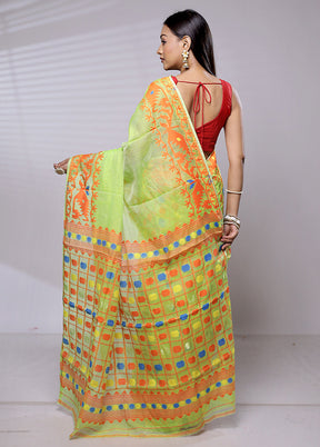 Green Tant Jamdani Saree Without Blouse Piece